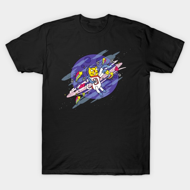 Space cat shooting star T-Shirt by maikamess